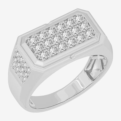 (G-H / SI1-SI2) Mens 1 CT. T.W. Lab Grown White Diamond or Yellow 10K Gold Rectangular Fashion Ring