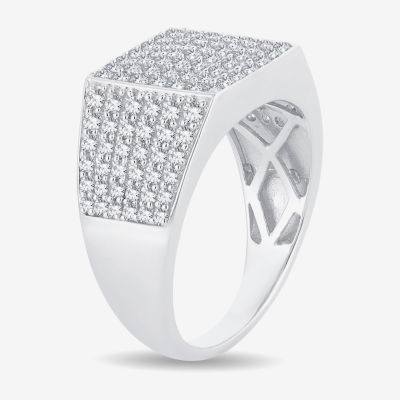 (G-H / SI1-SI2) Mens 1 1/2 CT. T.W. Lab Grown White Diamond or Yellow 10K Gold Square Fashion Ring