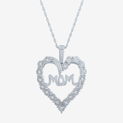 Yes, Please! "Mom" Womens 1/10 CT. T.W. Natural White Diamond Sterling Silver Heart 18 Inch Pendant Necklace