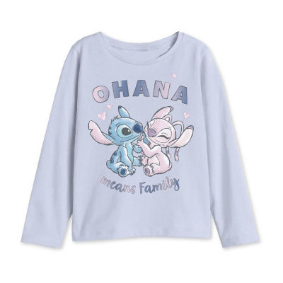 Disney Collection Little & Big Girls Crew Neck Long Sleeve Stitch Graphic T-Shirt