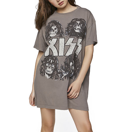  Forever 21 Kiss Tee Shirt Dress Short Sleeve Logo T-Shirt Dress Juniors