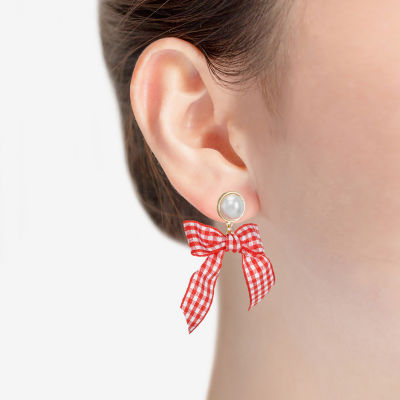 Bijoux Bar Gold Tone Simulated Pearl Bow Drop Earrings