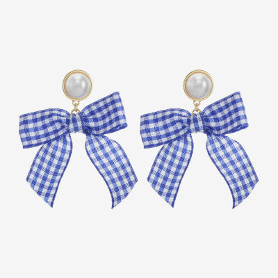 Bijoux Bar Gold Tone Womens Simulated Pearl Bow Hypoallergenic Drop Earrings