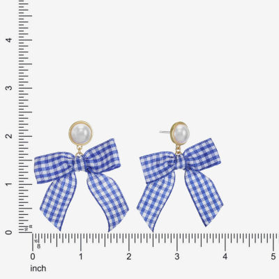 Bijoux Bar Gold Tone Womens Simulated Pearl Bow Hypoallergenic Drop Earrings