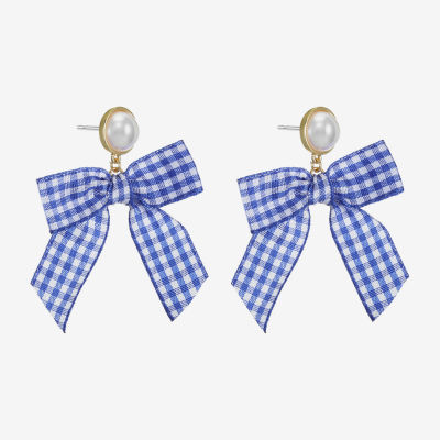 Bijoux Bar Gold Tone Womens Simulated Pearl Bow Hypoallergenic Drop Earrings