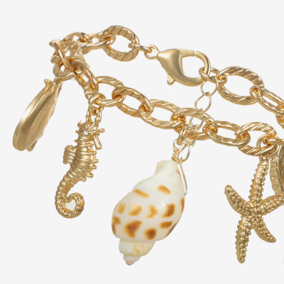 Bijoux Bar Simulated Pearl Gold Tone Charm Bracelet