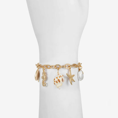 Bijoux Bar Simulated Pearl Gold Tone Charm Bracelet