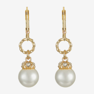 Monet Jewelry Gold Tone Glass Simulated Pearl Drop Earrings