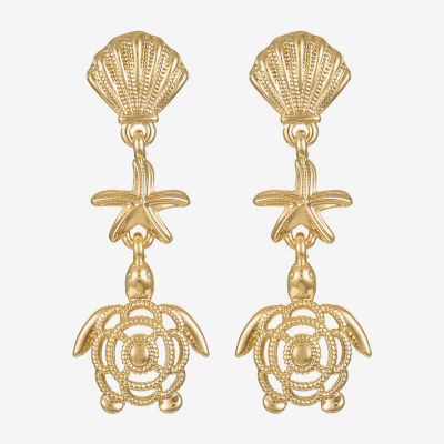 Monet Jewelry Gold Tone Turtle Starfish Drop Earrings
