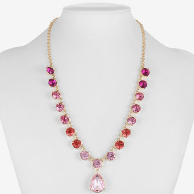 Monet Jewelry Ombre Womens Pink Glass Zinc Round Pendant Necklaces