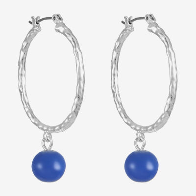 Liz Claiborne Bead Drop 49mm Round Hoop Earrings