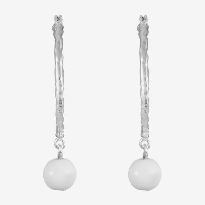Liz Claiborne Bead Drop Womens 49mm Round Hypoallergenic Hoop Earrings
