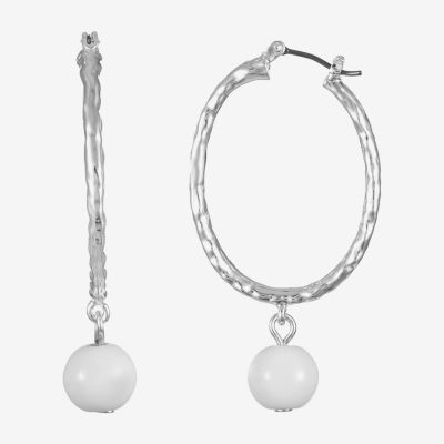 Liz Claiborne Bead Drop Womens 49mm Round Hypoallergenic Hoop Earrings