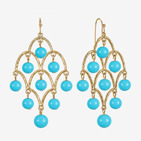 Liz Claiborne Beaded Round Chandelier Earrings, One Size, Blue