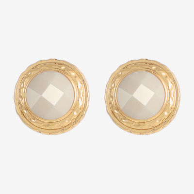 Monet Jewelry Gold Tone White 13.6mm Oval Stud Earrings