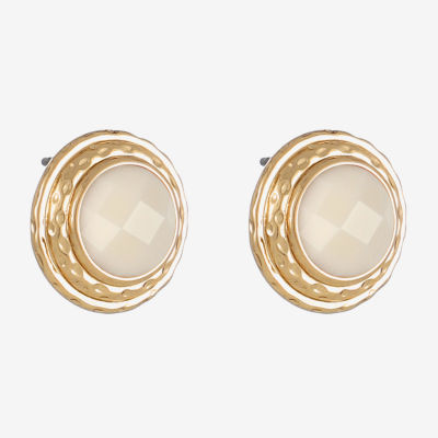 Monet Jewelry Gold Tone White 13.6mm Oval Stud Earrings