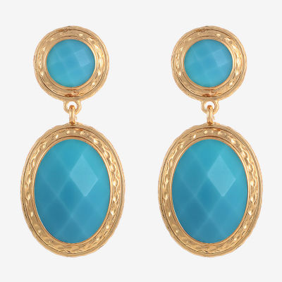 Monet Jewelry Gold Tone Double Blue Oval Drop Earrings