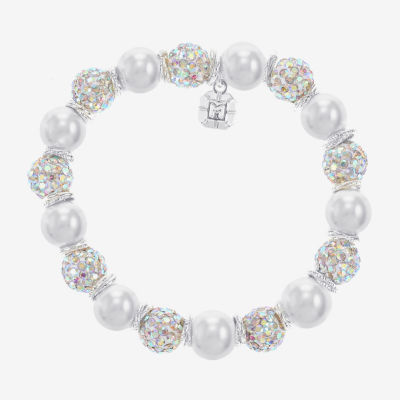 Monet Jewelry Womens Glass Simulated Pearl Round Stretch Bracelet
