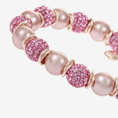 Monet Jewelry Womens Glass Simulated Pearl Round Stretch Bracelet