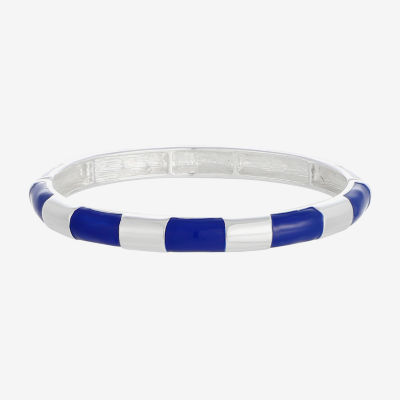 Liz Claiborne Silver Tone Striped Enamel Womens Stretch Bracelet