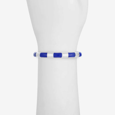 Liz Claiborne Silver Tone Striped Enamel Womens Stretch Bracelet