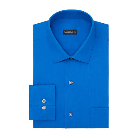 Van Heusen Everyday Defense Mens Fitted Stretch Fabric Wrinkle Free Long Sleeve Dress Shirt, 16-16.5 34-35, Blue