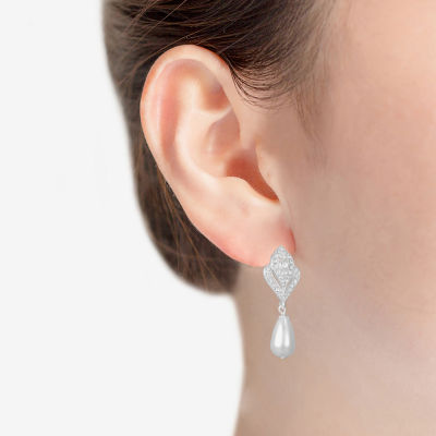 Monet Jewelry Timless Silver Tone Glass Simulated Pearl Drop Earrings