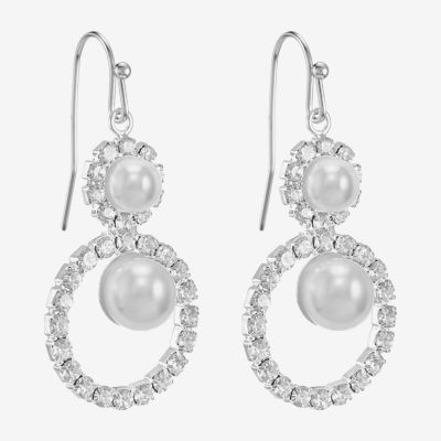 Monet Jewelry Timless Silver Tone Glass Simulated Pearl Round Drop Earrings
