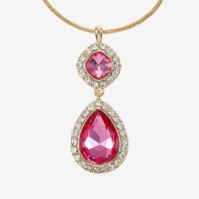 Monet Jewelry Halo Womens Glass Cushion Pear 17 Inch Pendant Necklaces