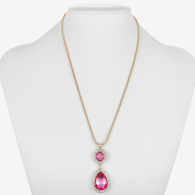 Monet Jewelry Halo Womens Glass Cushion Pear 17 Inch Pendant Necklaces