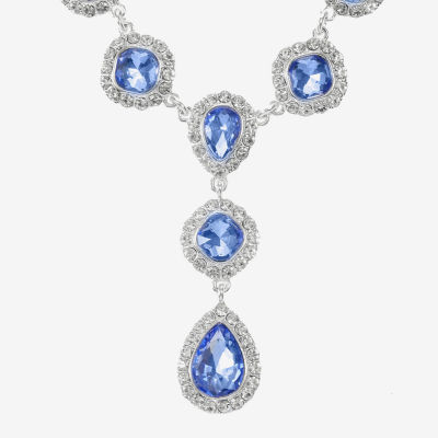 Monet Jewelry Halo Womens Blue Glass Silver Tone 17 Inch Y Necklaces
