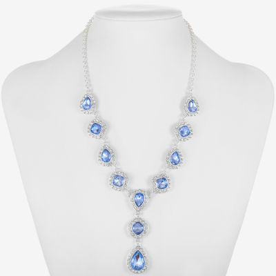 Monet Jewelry Halo Womens Blue Glass Silver Tone 17 Inch Y Necklaces