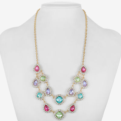 Monet Jewelry Halo Womens Multi Color Glass Gold Tone 18 Inch Strand Necklace