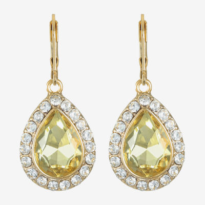 Monet Jewelry Halo Yellow Glass Pear Cushion Drop Earrings