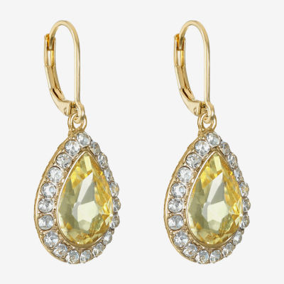 Monet Jewelry Halo Yellow Glass Pear Cushion Drop Earrings