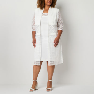 Maya Brooke Womens Windowpane Jacket Dress Plus