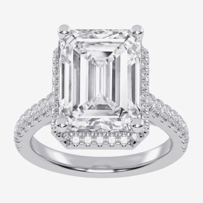 (G-H / Vs2-Si1) Womens 5 1/2 CT. T.W. Lab Grown White Diamond 14K White Gold Side Stone Halo Engagement Ring