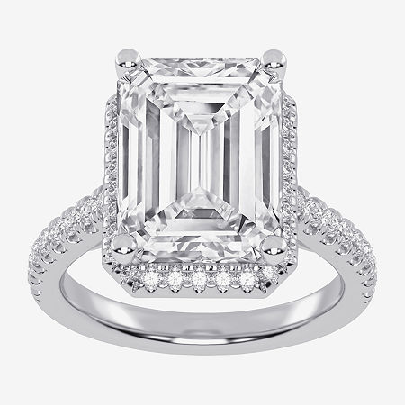 (G-H / Vs2-Si1) Womens 4 1/2 CT. T.W. Lab Grown White Diamond 14K White Gold Side Stone Halo Engagement Ring, 5, White