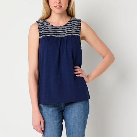 St. John's Bay Womens Round Neck Sleeveless Tank Top, Petite Xx-large, Blue