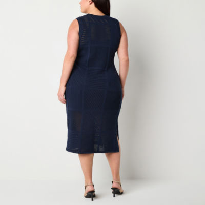 Worthington Womens Plus Sleeveless Midi Sweater Dress