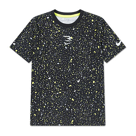 Nike 3BRAND by Russell Wilson Big Kid Boys Crew Neck Short Sleeve Regular Fit Graphic T-Shirt, Large, Black