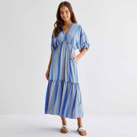 Melonie T Womens V Neck Short Sleeve Dolman Maxi Dress
