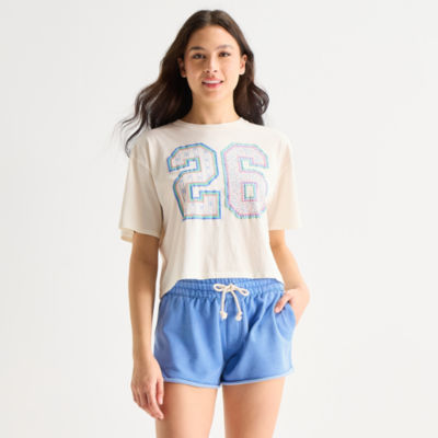 Arizona Womens Juniors Round Neck Short Sleeve Boxy Fit Graphic T-Shirt