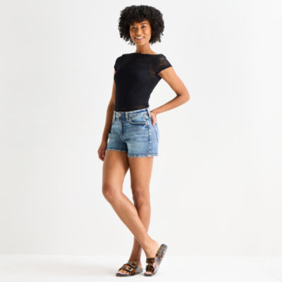 Arizona Womens 3 1/2" High Rise Juniors Denim Short