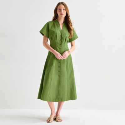 Liz Claiborne Womens Short Sleeve Midi A-Line Dress