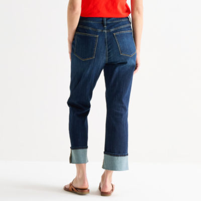 St. John's Bay Womens Mid Rise Wide Cuff Straight Leg Jean