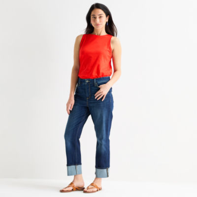 St. John's Bay Womens Mid Rise Wide Cuff Straight Leg Jean