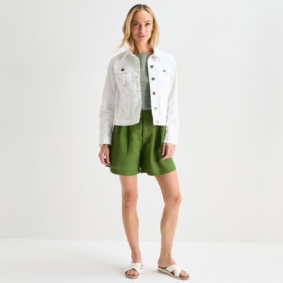 Liz Claiborne Linen Womens Mid Rise Pull-On Short