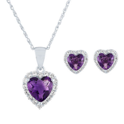Gemstone Sterling Silver Heart 2-pc. Jewelry Set