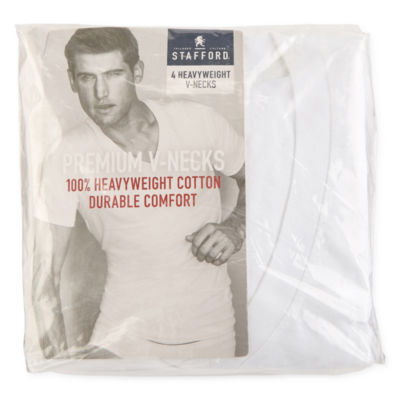 Stafford Heavyweight Mens 4 Pack Short Sleeve V Neck T-Shirt